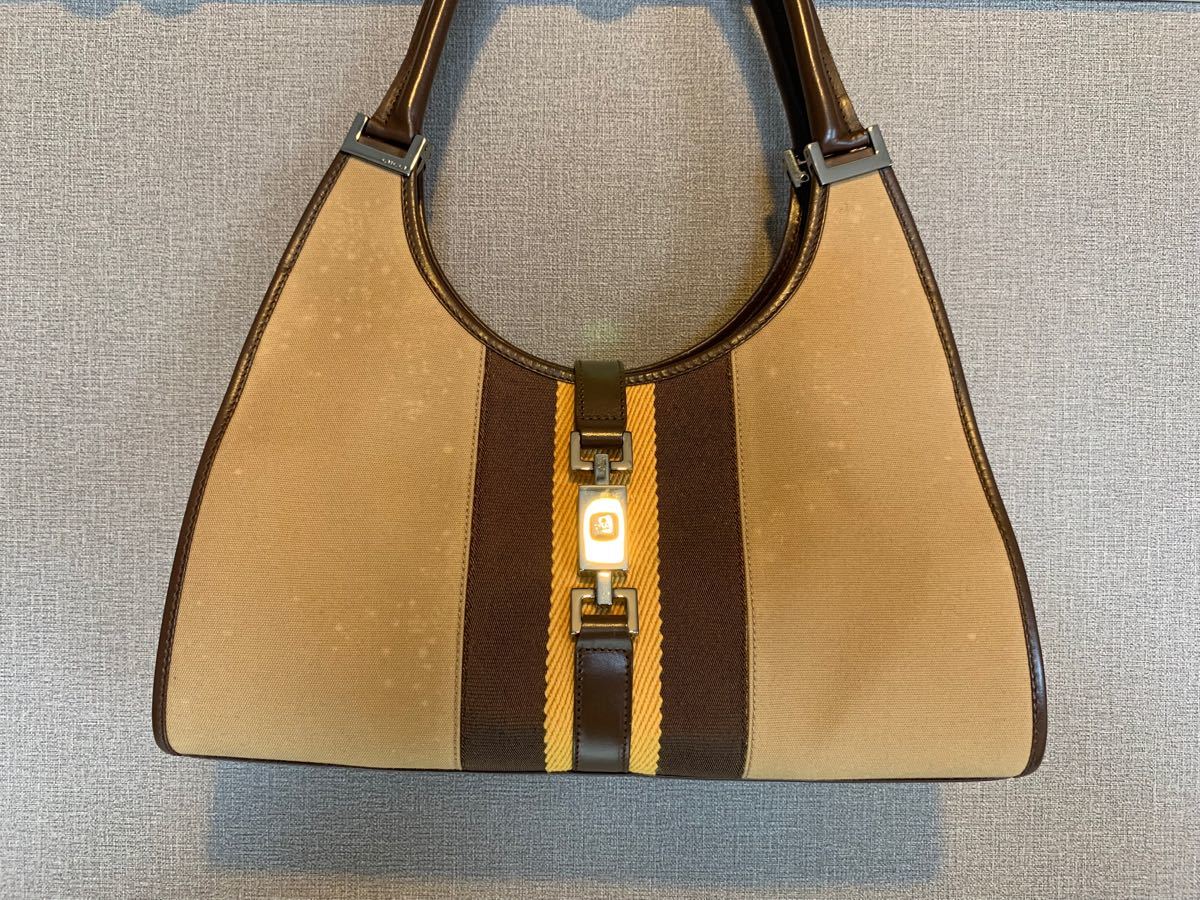 美品 グッチ シェリーライン 002 1068 キャンバス レザー ハンドバッグ