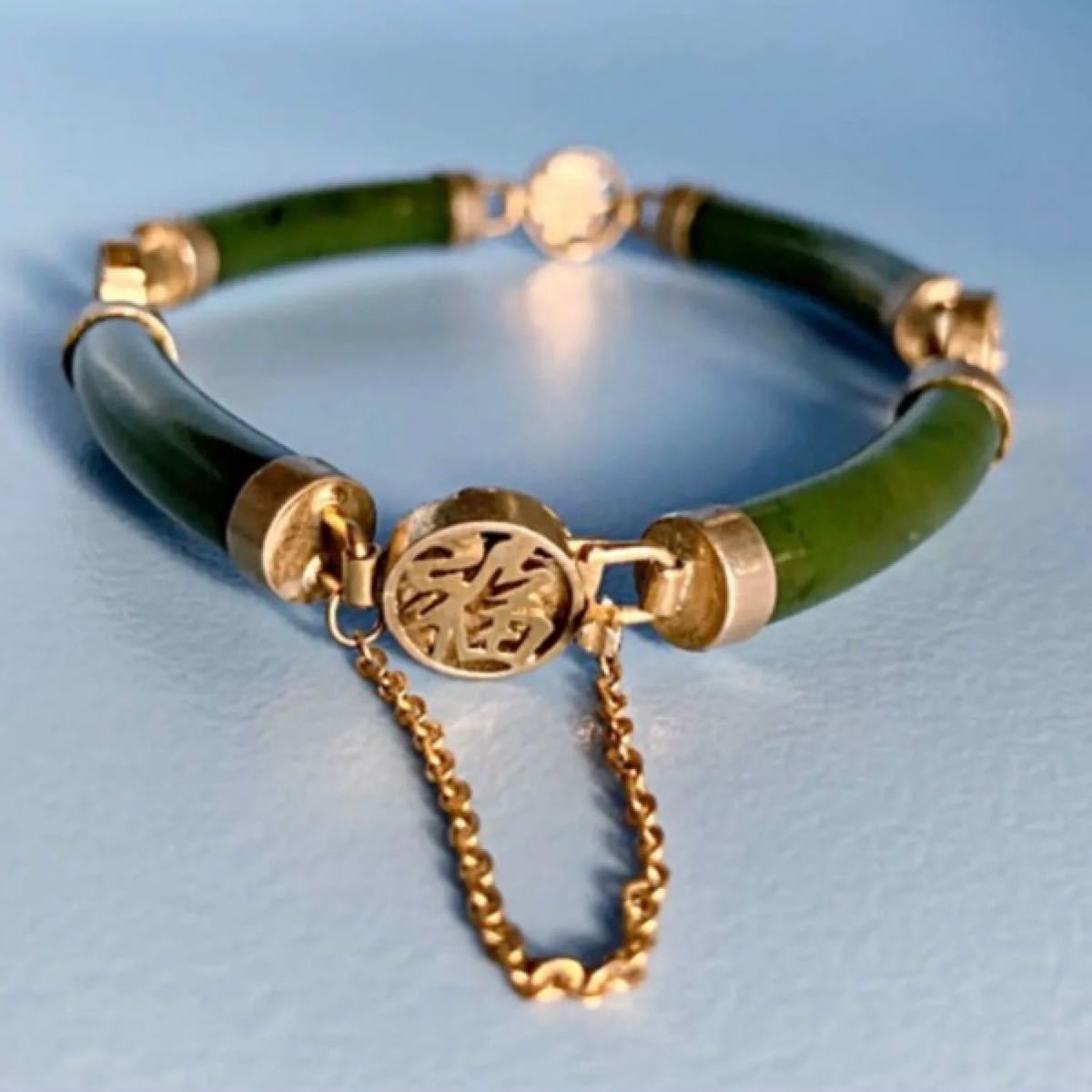 【ヴィンテージアクセサリー】チャイニーズスタイル翡翠×金 バンブーデザインブレスレット 【ヴィンテージアクセサリー】チャイニーズスタイル翡翠×金 バンブーデザインブレスレット