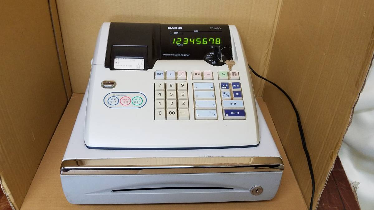 100%本物 電子レジスター カシオ TE-M80 即決 ロールペーパ5巻き付き ...