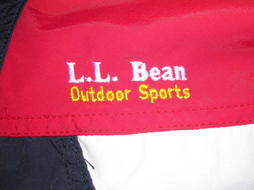 90s USA製 L.L.Bean Outdoor Sports 刺繍 ハーフジップ ナイロンアノラック M ネイビー/赤/白 vintage old ジャケット パーカー_画像1