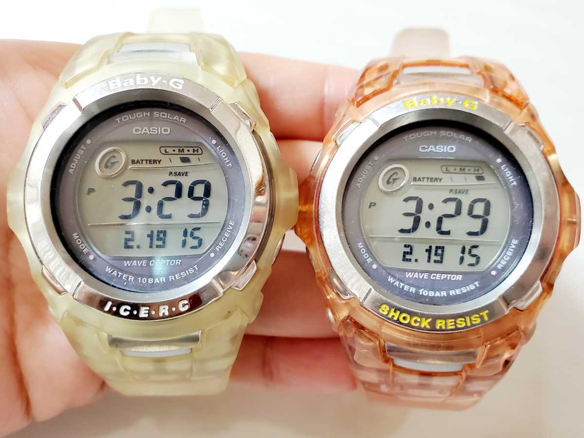 1円スタート CASIO Baby-G ベビーG タフソーラー イルクジBGT-2500K オレンジスケルトンBGT-2502 2本セット