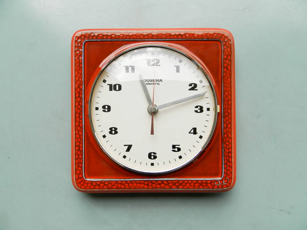 陶器の壁掛け時計 ドイツ 赤 ドット DUGENA レトロ ビンテージ