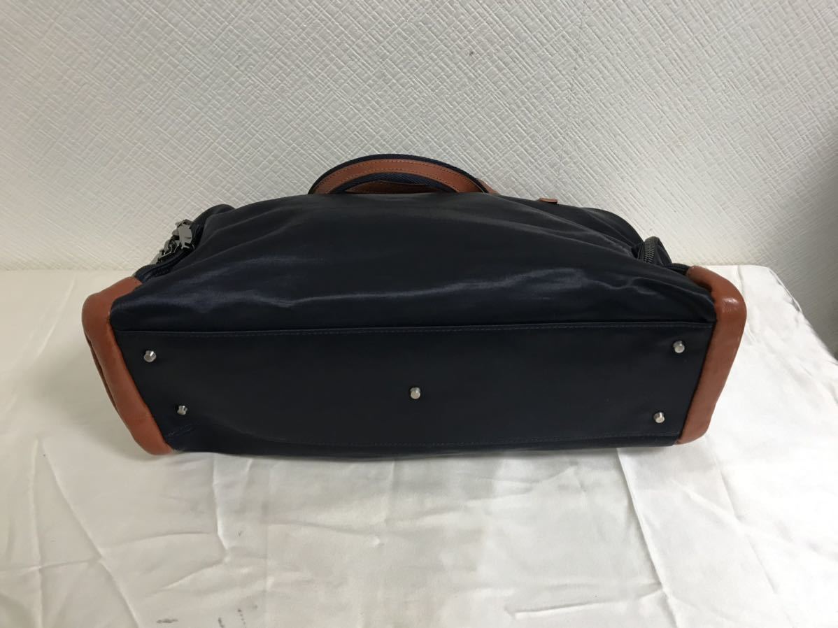  genuine article to-temlibo-Totem Re Vooo. hill original leather nylon tote bag business hand teka Boston back lady's men's navy blue navy made in Japan 