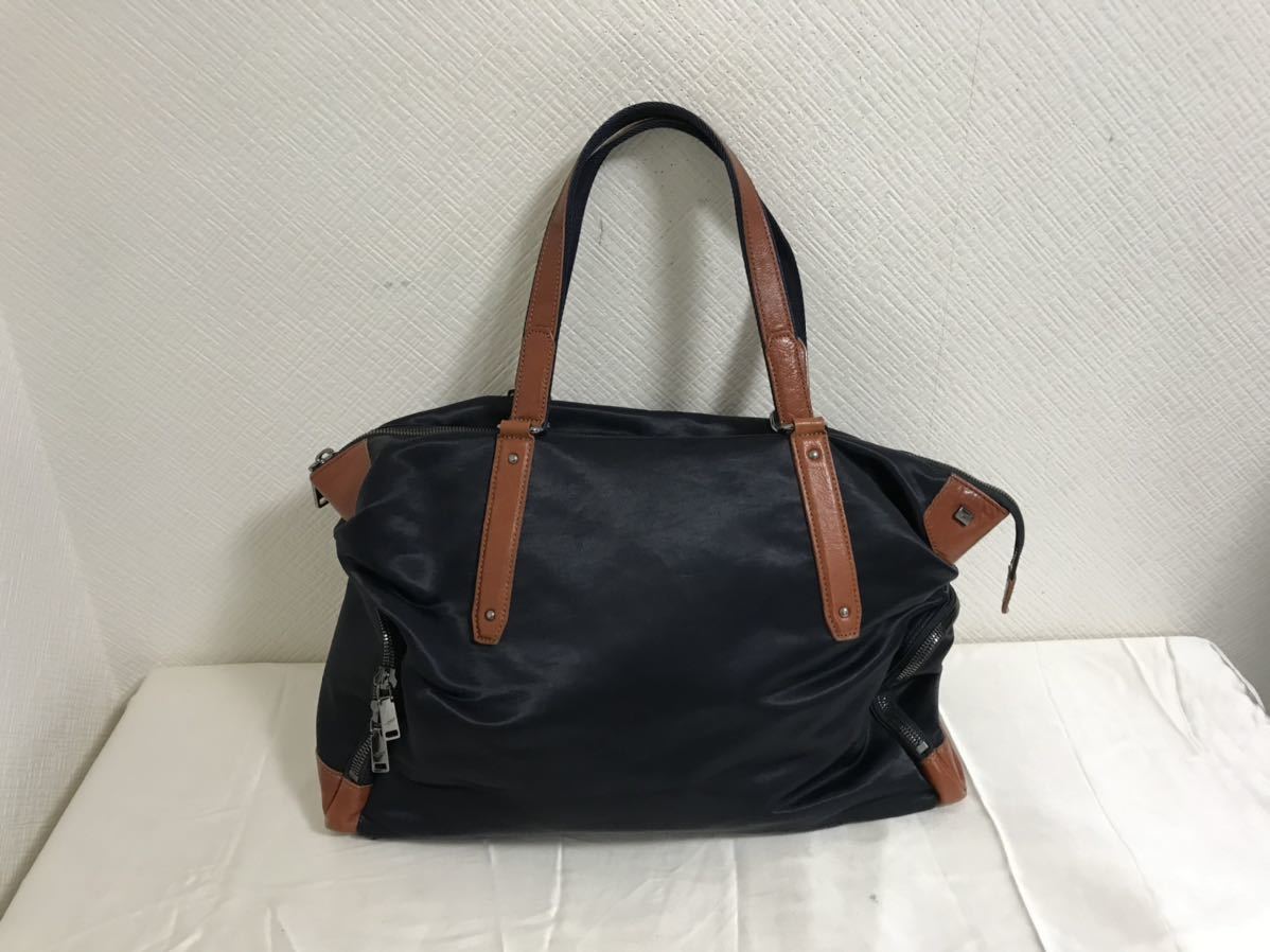  genuine article to-temlibo-Totem Re Vooo. hill original leather nylon tote bag business hand teka Boston back lady's men's navy blue navy made in Japan 