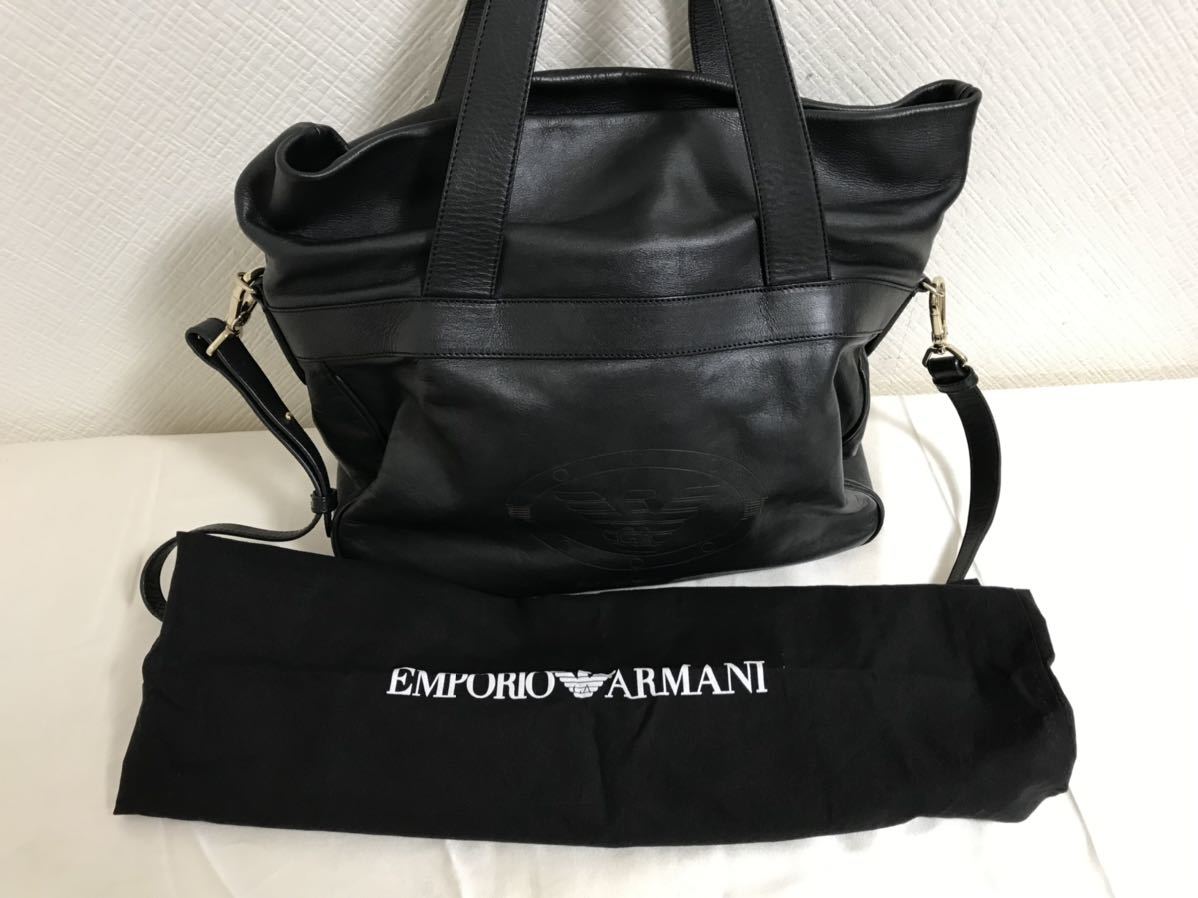  прекрасный товар подлинный товар Emporio Armani EMPORIOARMANI натуральная кожа 2way большая сумка бизнес рука плечо Boston задний женский мужской чёрный 