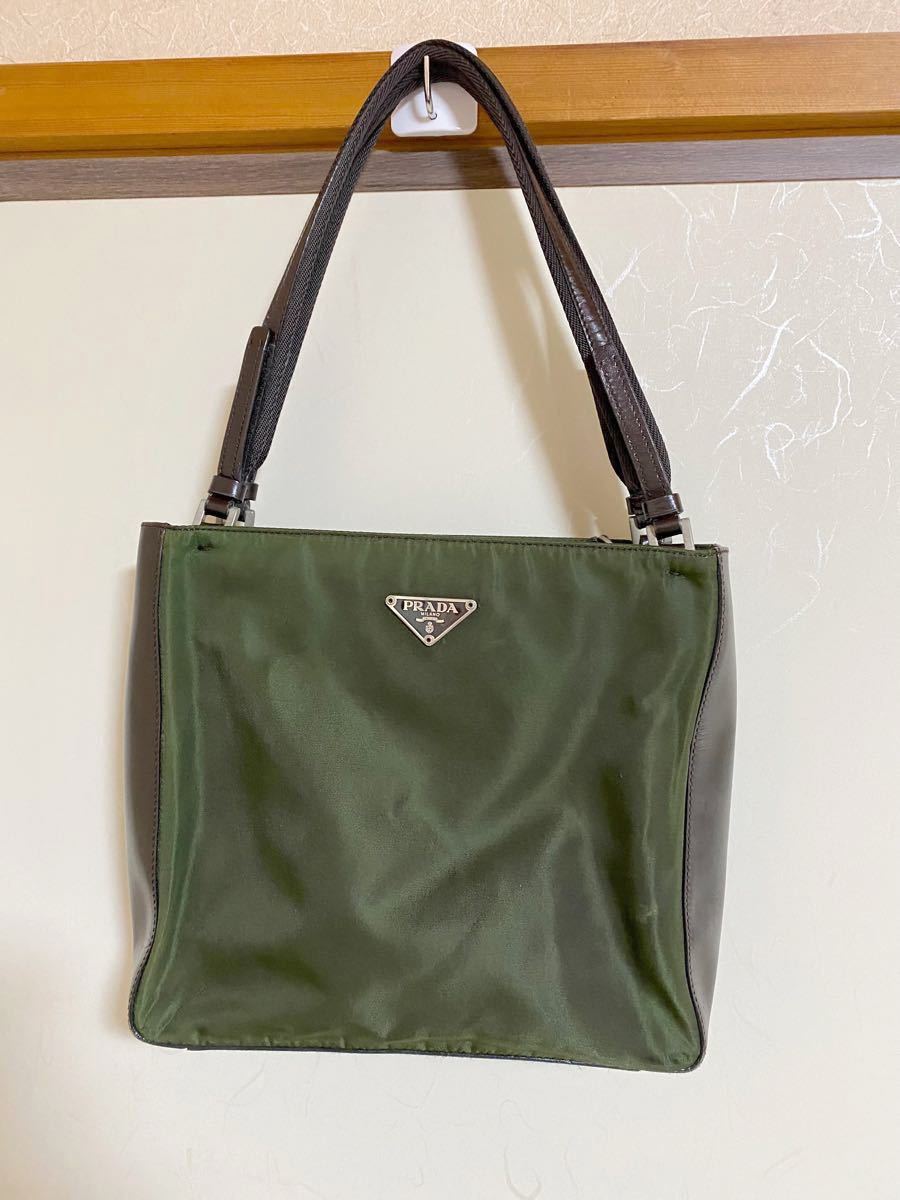 美品 プラダ ハンドバッグ トートバッグ プレート 三角ロゴ ナイロン