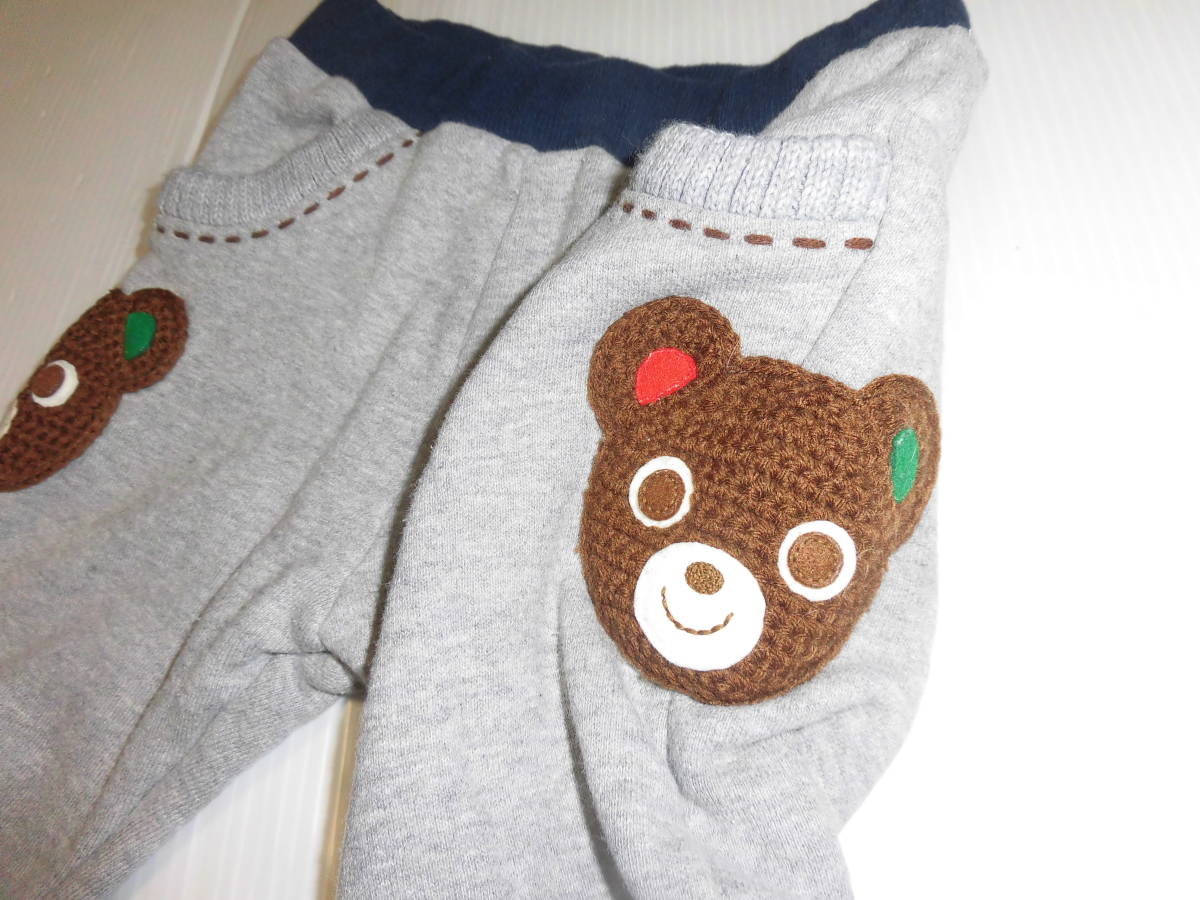 80♪ミキハウス♪編みプッチーくまアップリケ付き スェットパンツ☆_画像2