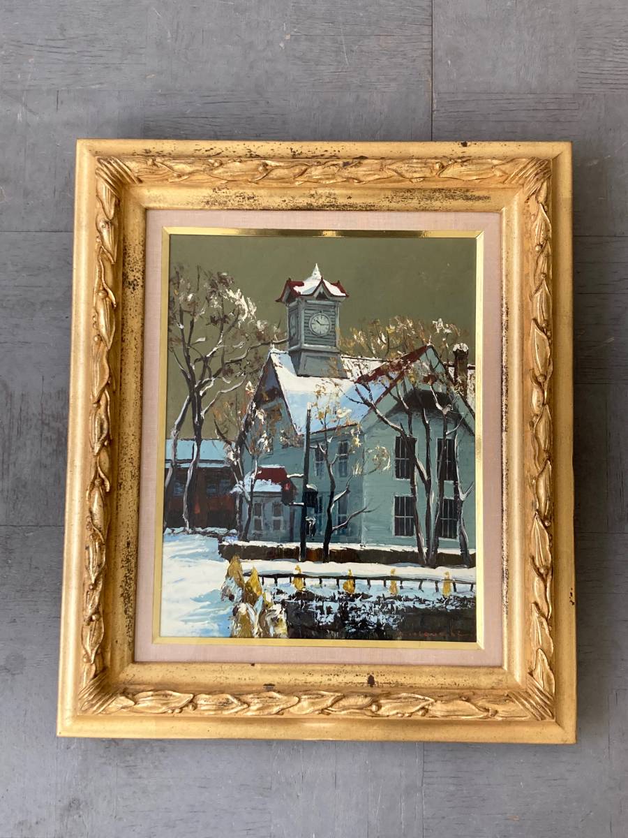 雪の時計台 油絵 62×47㌢ Yahoo!オークション - 樋口洋 真作 油彩 F6号 「雪の時計台