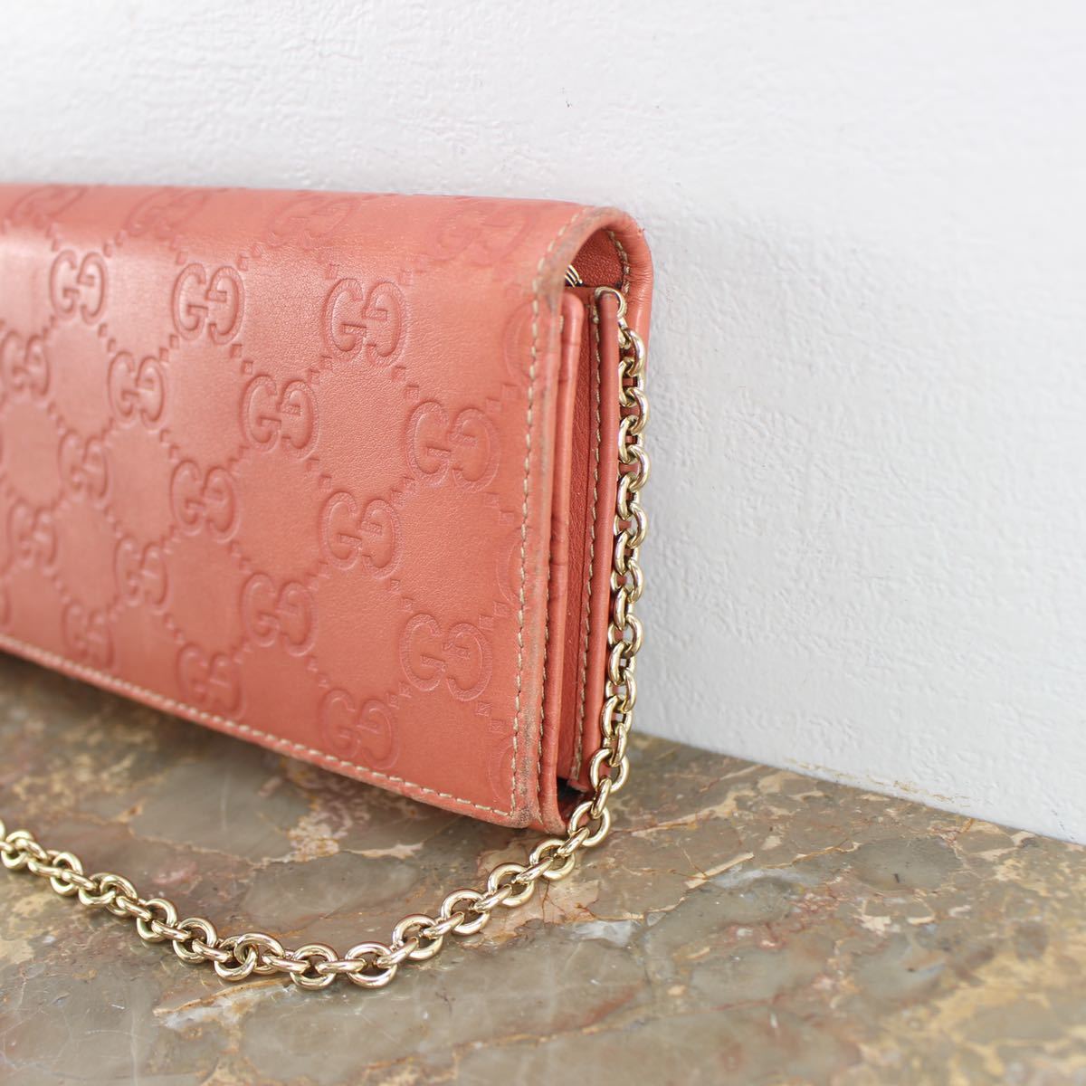 GUCCI GG PATTERNED EMBOSSED LEATHER CHAIN WALLET MADE IN ITALY/グッチGG柄型押しレザーチェーンウォレット(長財布)