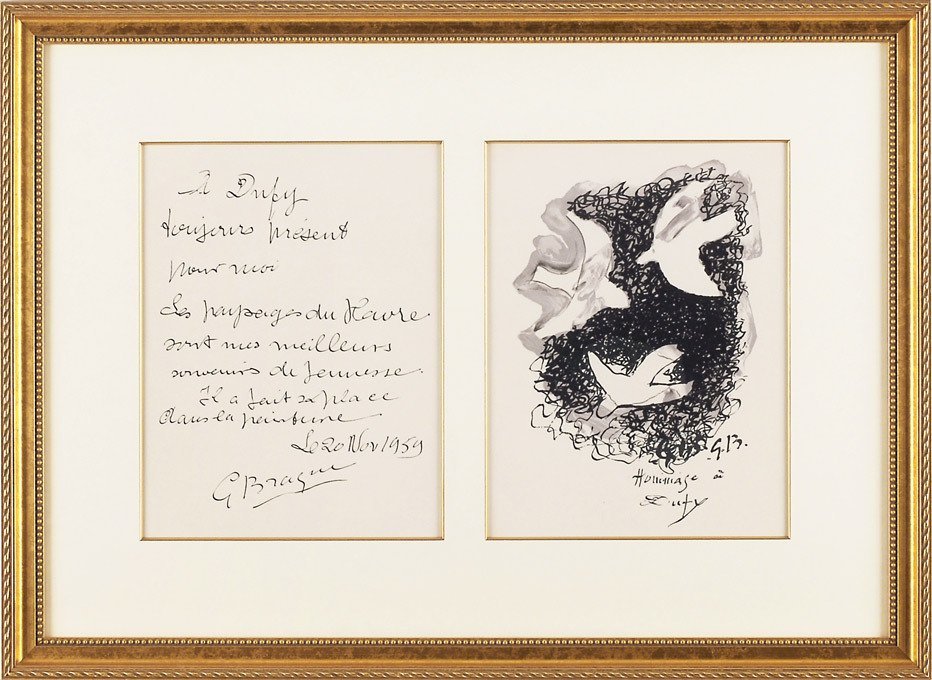 ＊真作保証＊　ジョルジュ・ブラック 「ラウル・デュフィに捧ぐ（見開き）」 『画家への手紙』　リトグラフ　1965年