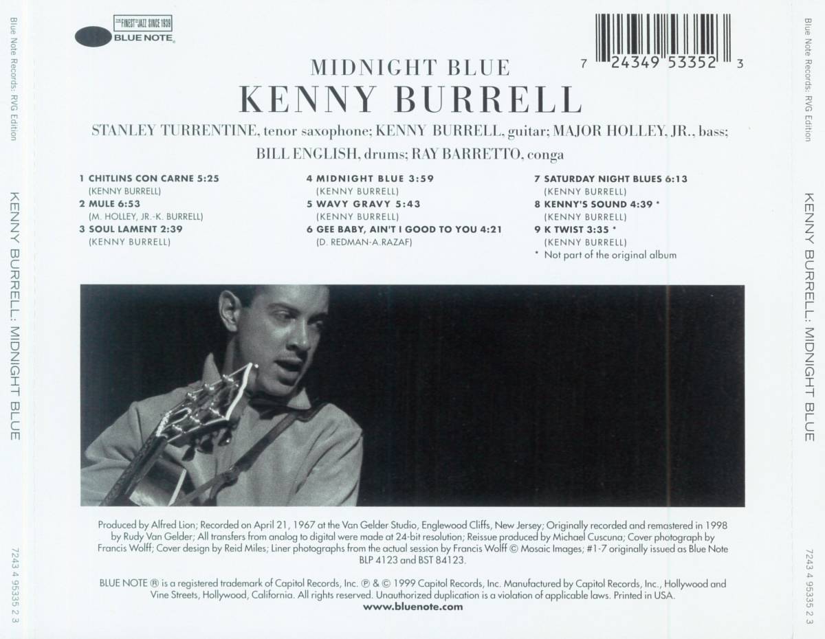 ♪消費税不要♪RVG Edition♪ ケニーバレル Kenny Burrell - Midnight Blue [BN 7243 4 95335 2 3] Ray Barretto / Stanley Turrentine_画像2