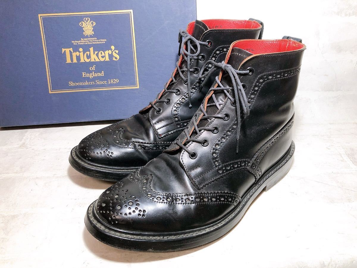 貴重!!【美品】Tricker's トリッカーズ 最高級 コードバン カントリーブーツ 黒 UK9.5-5（約28cm）イギリス製