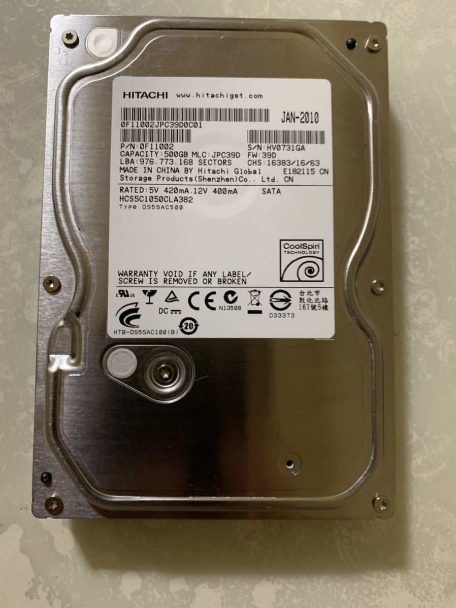 送料無料★中古 HITACHI HCS5C1050CLA382 500GB SATA 3.5インチ HDD_画像1