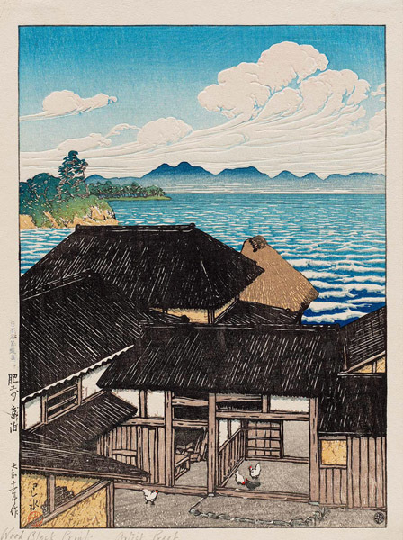 川瀬巴水　版画　日本風景選集　肥前京泊 大正十一年　30.9×23ｃｍ　複製 ◆新版画　小原古邨　吉田博_画像1