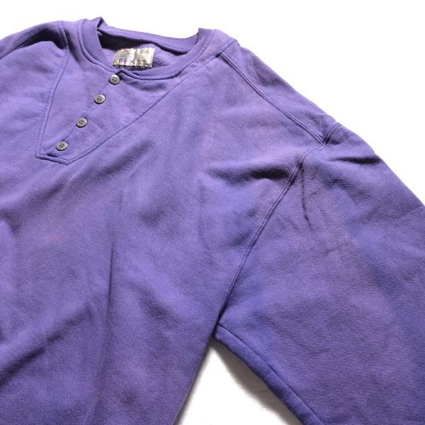 90's USA製 LLビーン×ラッセル ソリッドカラー ヘンリーネック スウェットシャツ 紫 (XL) 無地 90年代 LLBEAN アメリカ製 旧タグ スエット_画像3