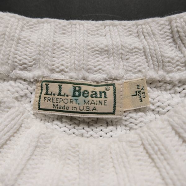 80’s 90's USA製 LLビーン クルーネック コットン ニットセーター 白 (L) ヘリンボーン LL.BEAN80年代 90年代 アメリカ製 旧タグ_画像8