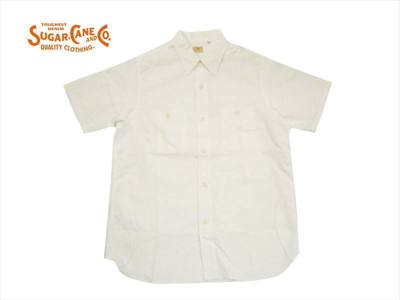 SUGAR CANE シュガーケーン SC38438 ジャパニーズ ペーパー オックス生地 半袖ワークシャツ オフホワイト M 新品 日本製