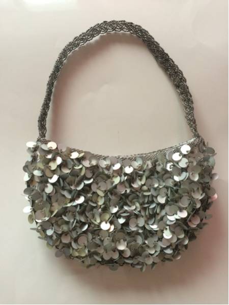 [ price cut!] beads silver spangled bag beautiful goods silver pouch 