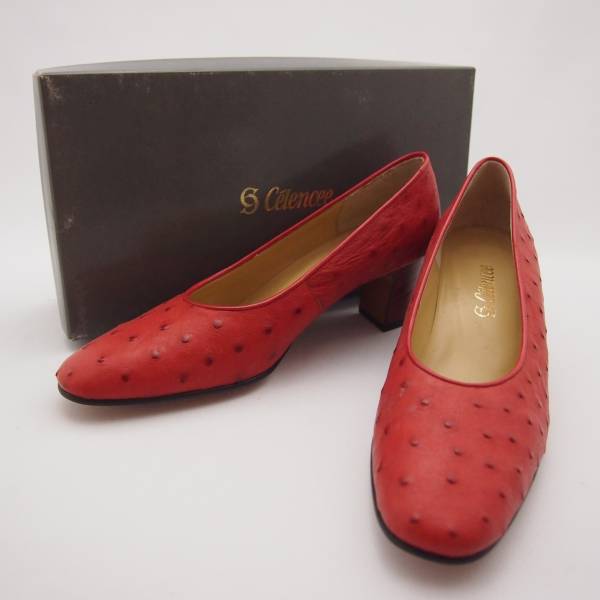 セレンシー　オーストリッチ　パンプス　23.5cm　赤　未使用　靴