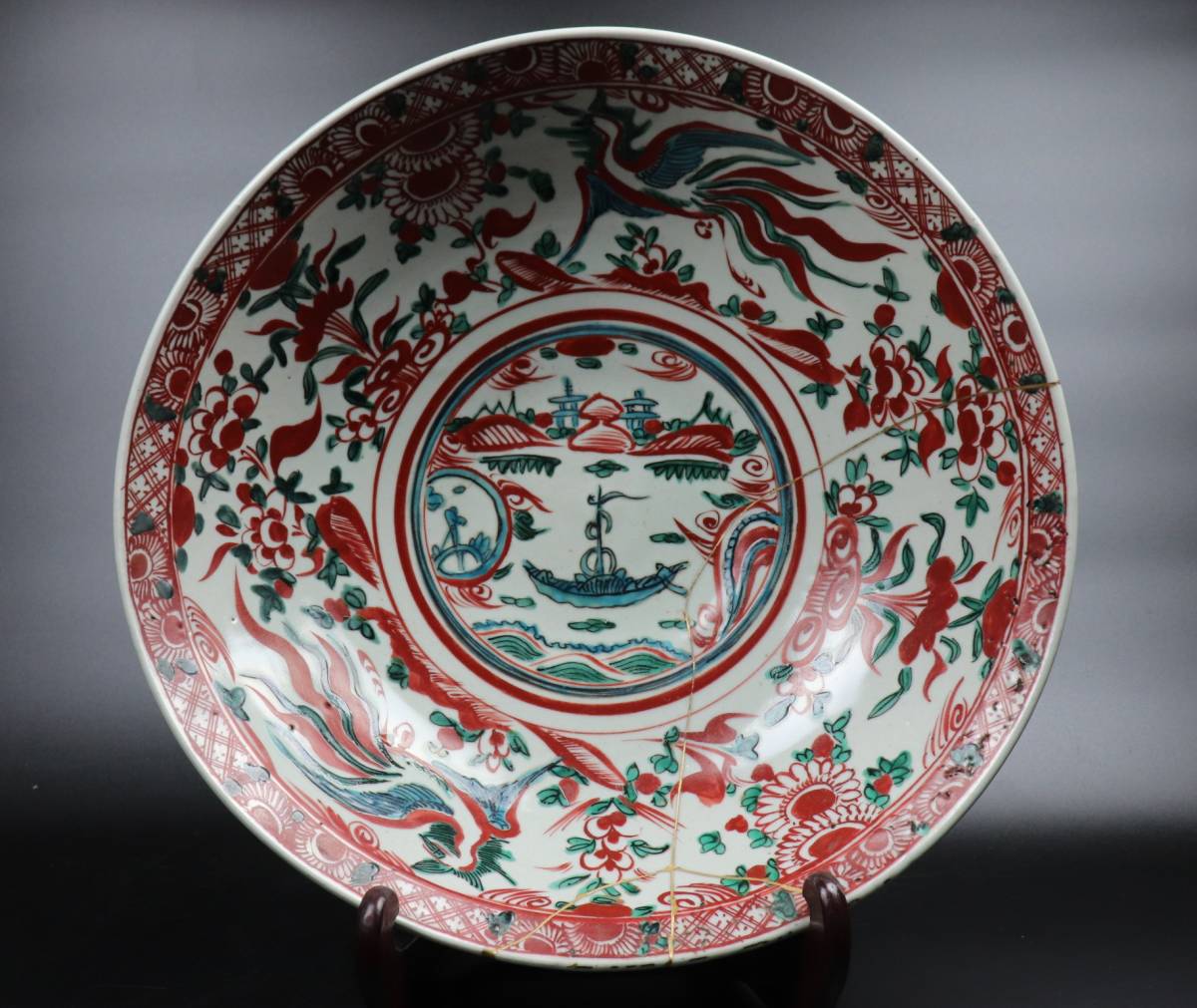 ヤフオク! - 【T659】中国美術 明時代 呉須赤絵 船鳳凰文大鉢 大皿