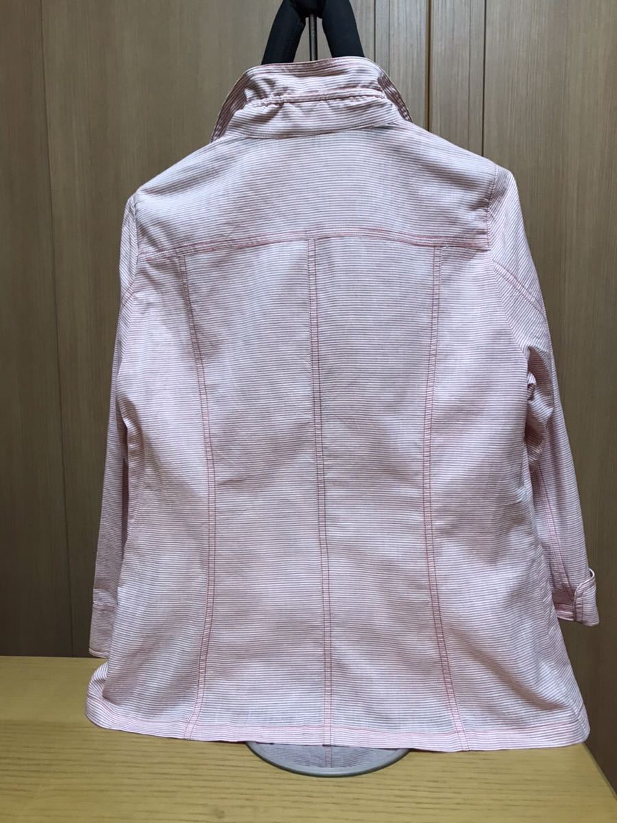 [新品] 激安・在庫処分　Mサイズ　レディース綿麻ジャケット　ミセスジャケット　婦人ジャケット UVカット　レッドストライプ_1番目の写真が実物に近い色です。