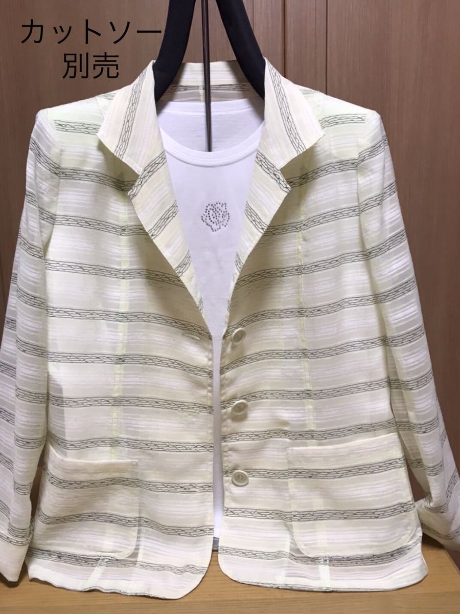 [新品] 激安・在庫処分　Mサイズ　レディースジャケット　ミセステーラードジャケット　婦人麻混ジャケット グリーン45番色