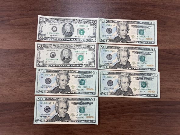 アメリカ 米国 紙幣 ドル 20ドル 7枚 ／10ドル 4枚／5ドル 4枚／2ドル 
