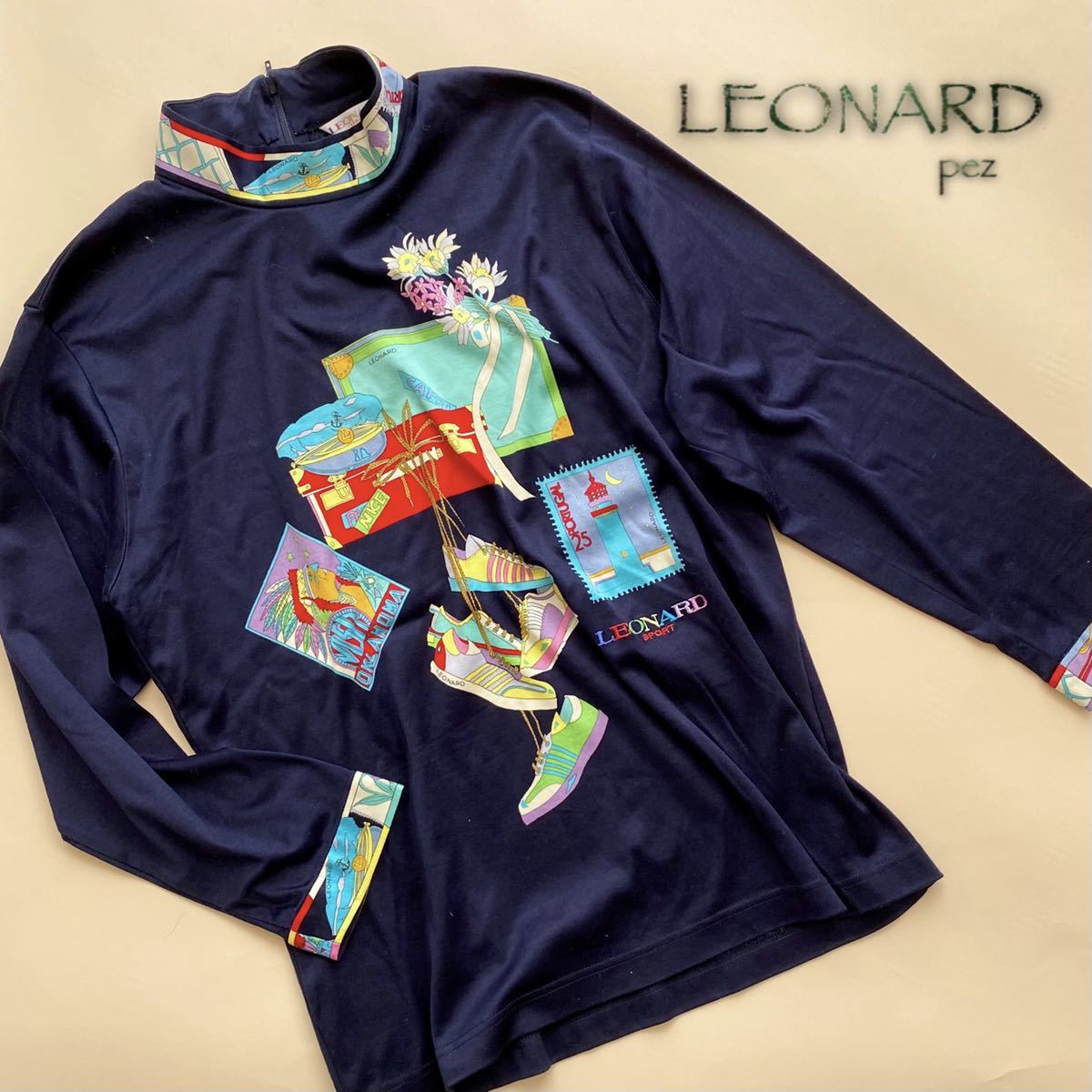 新品同様 LEONARD レオナール 4 5万 花柄 ハイネックカットソー