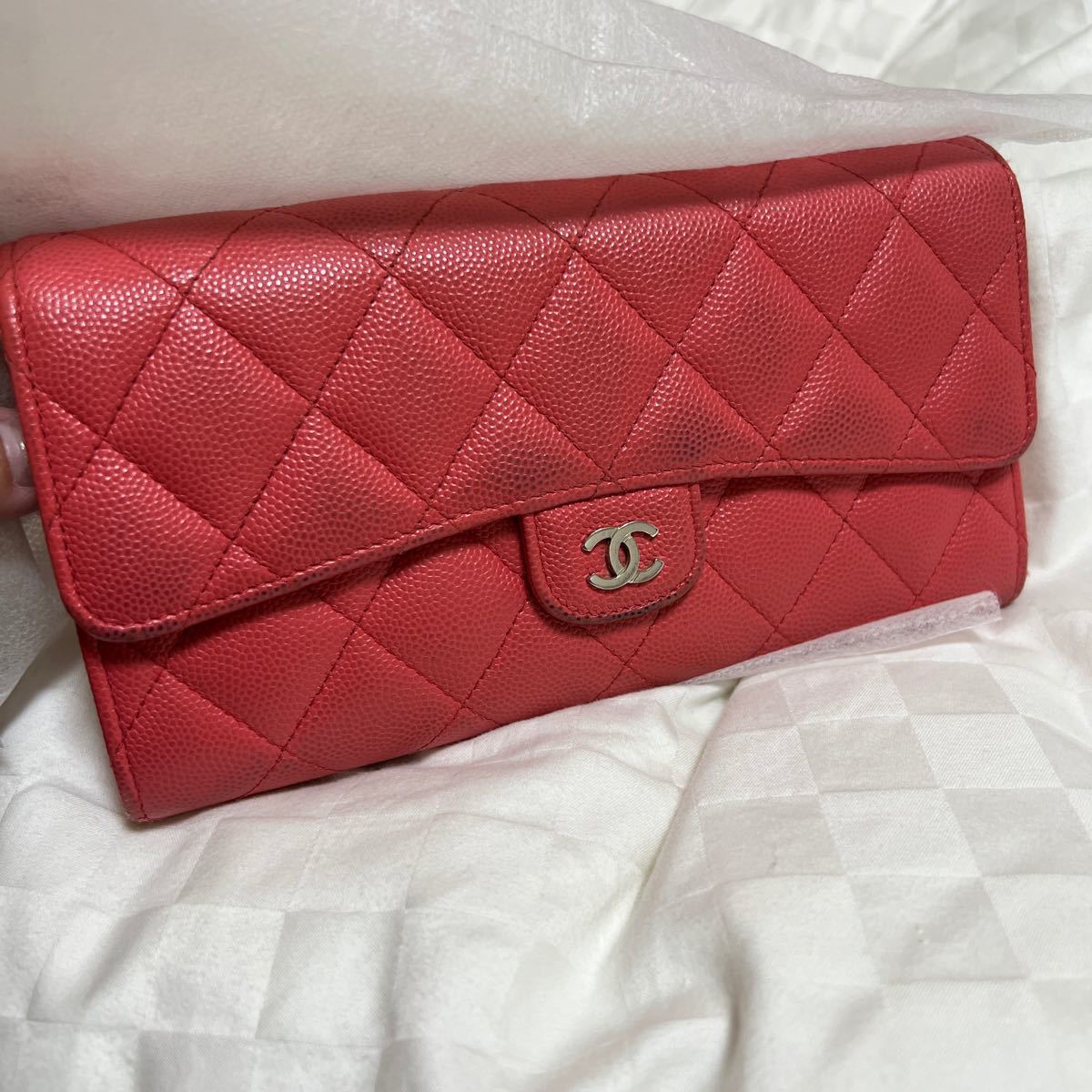 シャネルCHANEL 長財布ピンク マテラッセキャビアスキン レディース