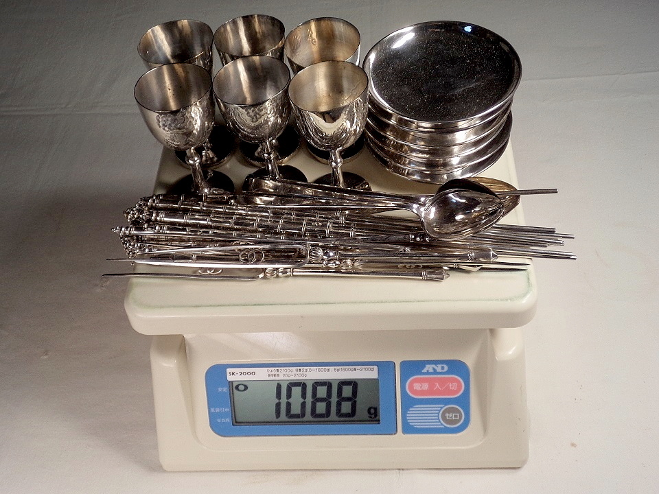 純銀食器セット 十足紋銀 の刻印在り 総重量：1088g １kg超 検索：中国 