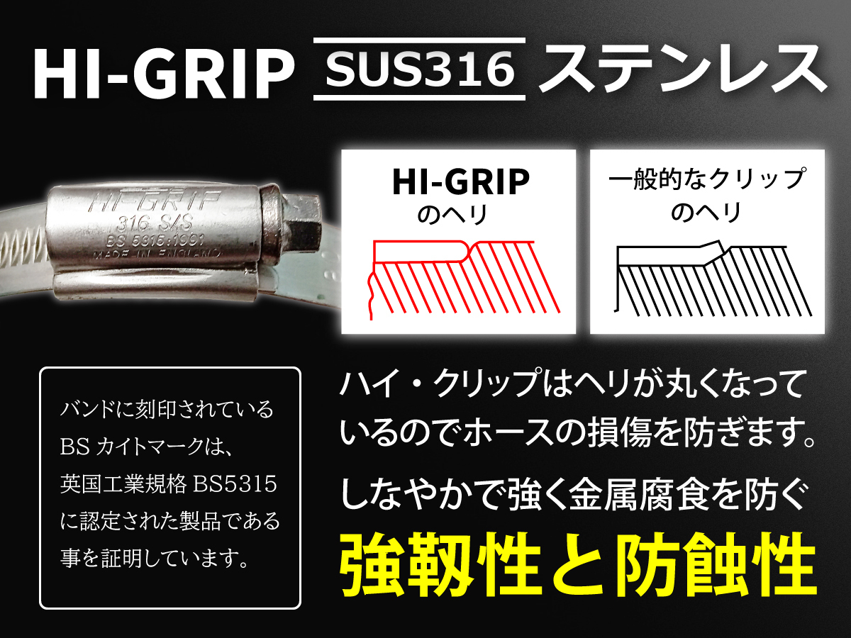 ハイグリップ 高品質ホースバンド 250～280mm オールステンレス SUS316 幅13mm イギリス製 JCS 自動車 汎用_画像3