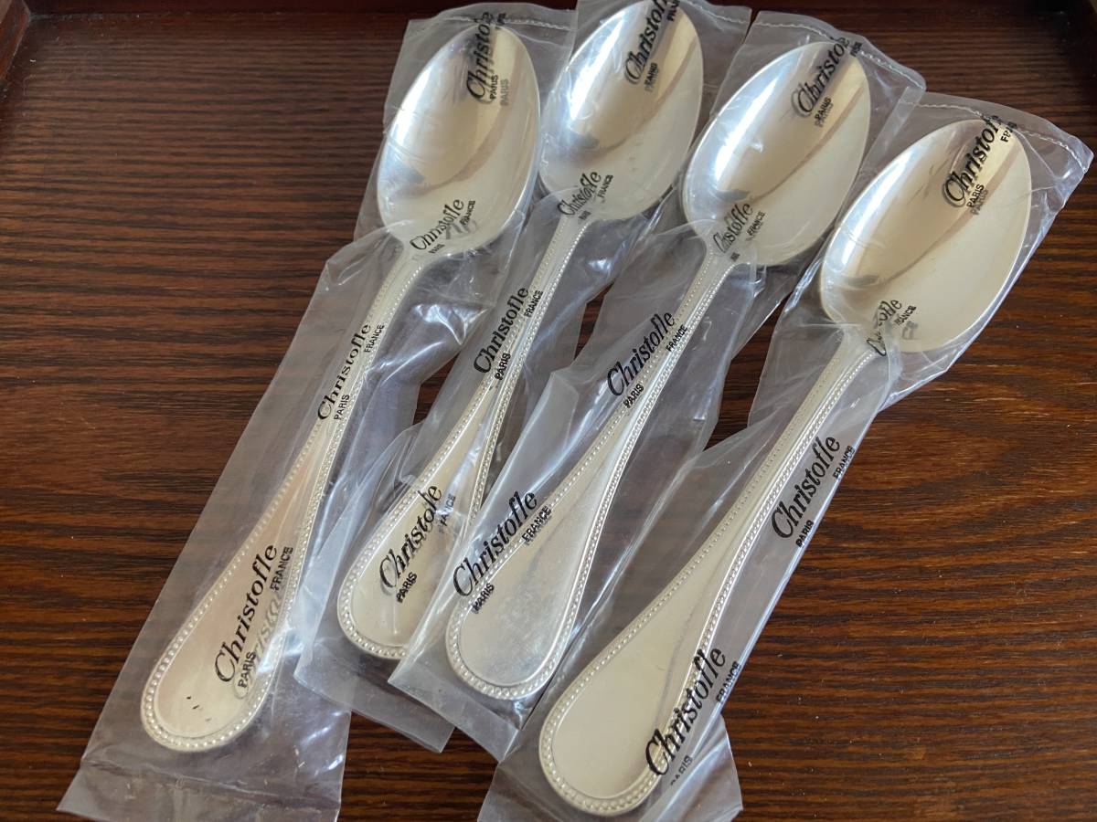 本店は 新品 クリストフル パール 純銀メッキ製テーブルスプーン 4本