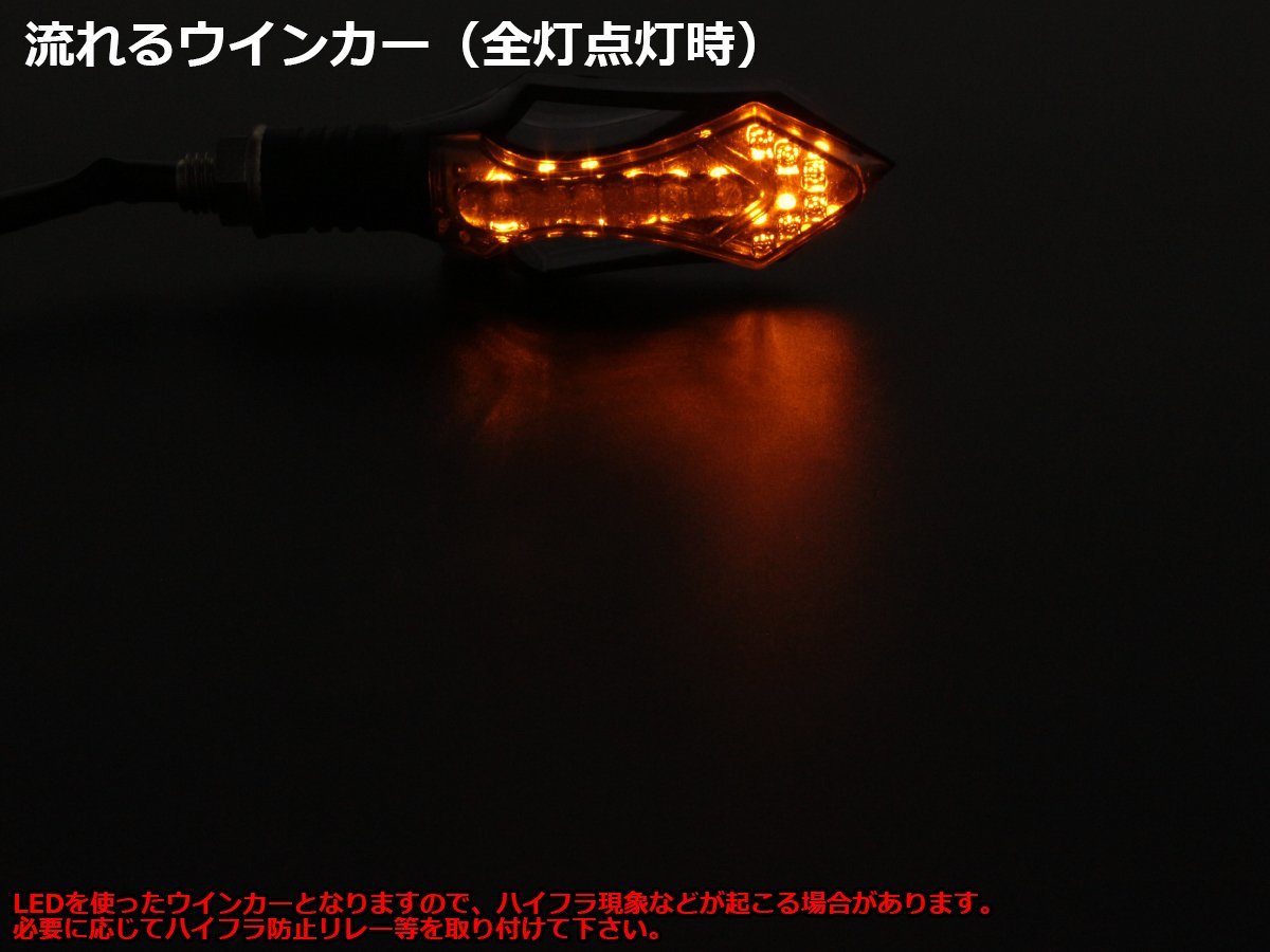 シーケンシャル(連鎖点灯式・流れる) エアロデザイン LEDウインカー スモークレンズ SMD12基搭載 アンバー発光 2個セット F-318_画像3