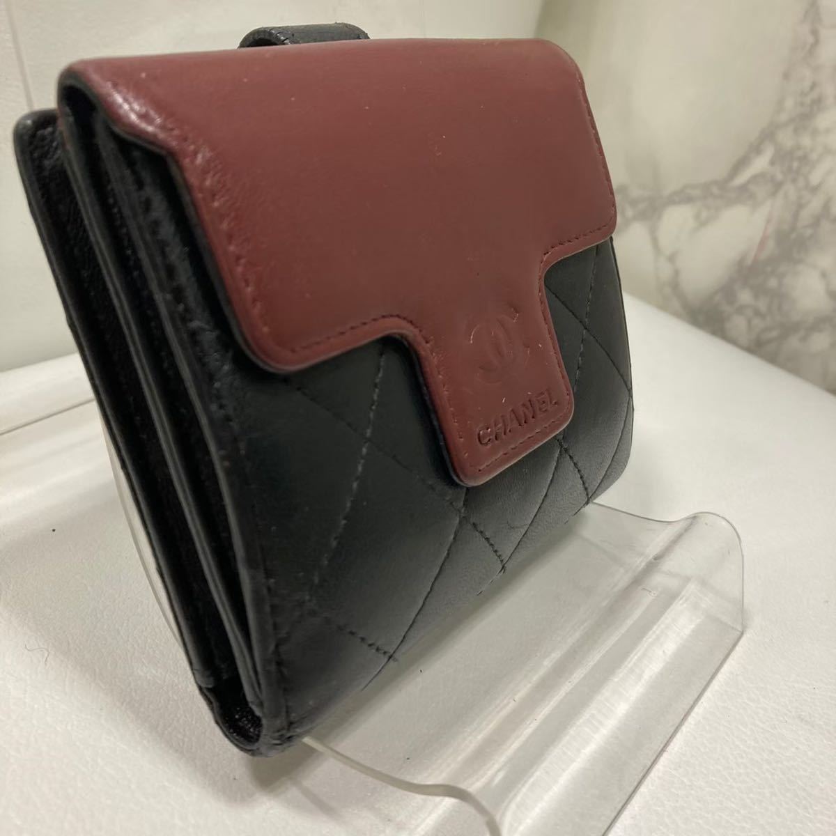 CHANEL レア 財布 二つ折り 2つ折り レザー ブラック バイカラー コココクーン シャネル財布 シャネル wallet マトラッセ_画像8