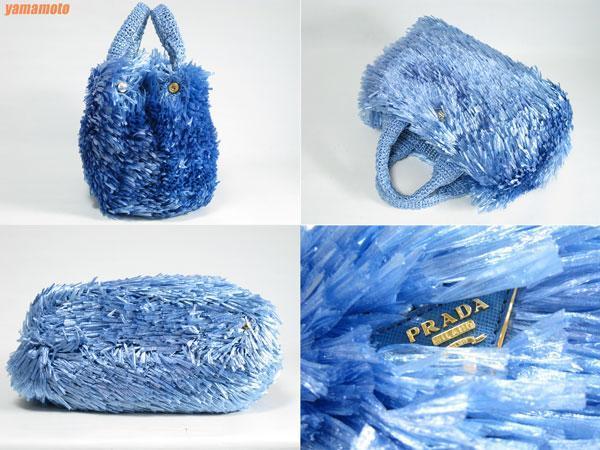 送料無料 PRADA プラダ トートバッグ ブルー 2012年 RAFIA GRASS BN2301 美品_画像2