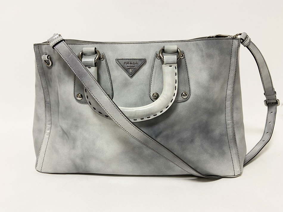 送料無料 PRADA プラダ トートバッグ ショルダ―バッグ 2WAYバッグ SPAZZOLATO GRIGIO BN1889 中古