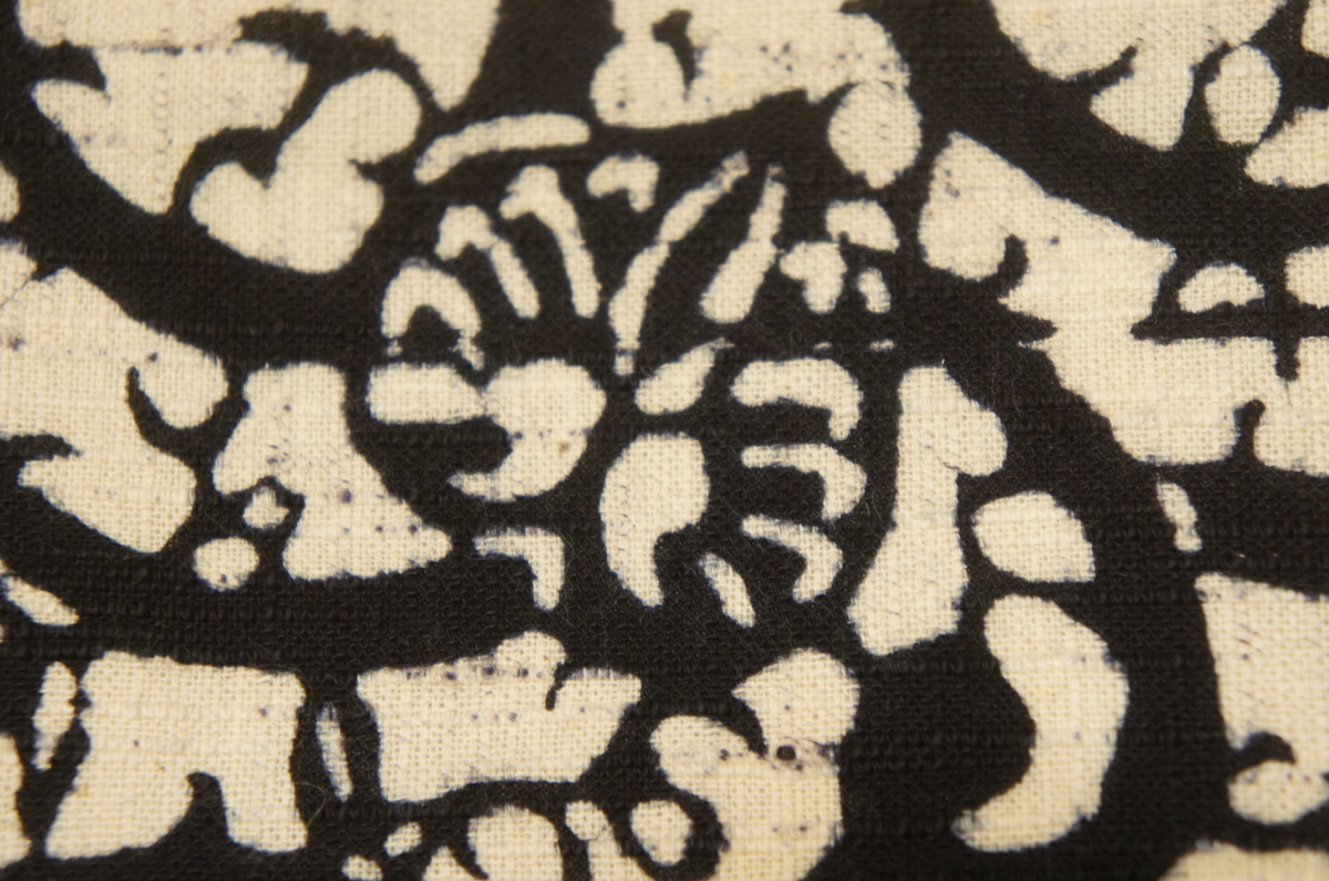 新品手紡ぎ手織木綿生成り地型染藍色葵唐草名古屋帯N11995_画像7