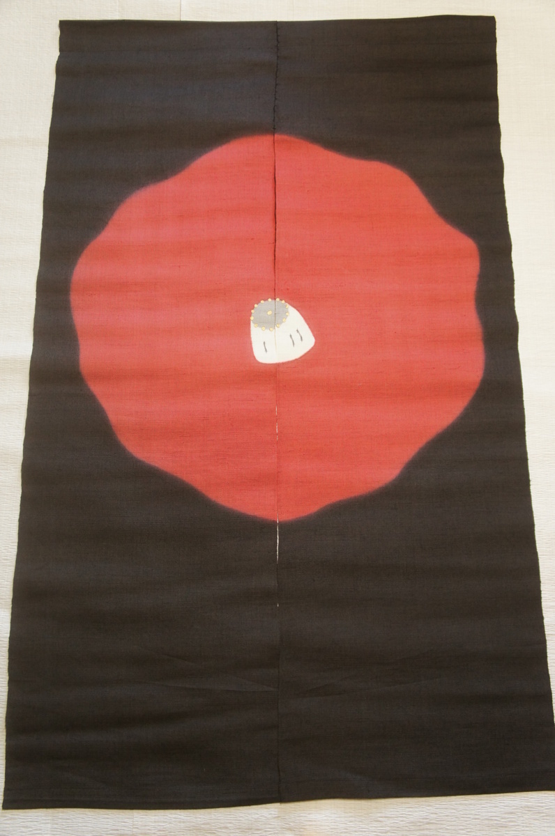 新品『羅工房』手描き大椿模様ハンヨウ麻のれん[E13689 新品『羅工房』手描き大椿模様ハンヨウ麻のれん[E13689
