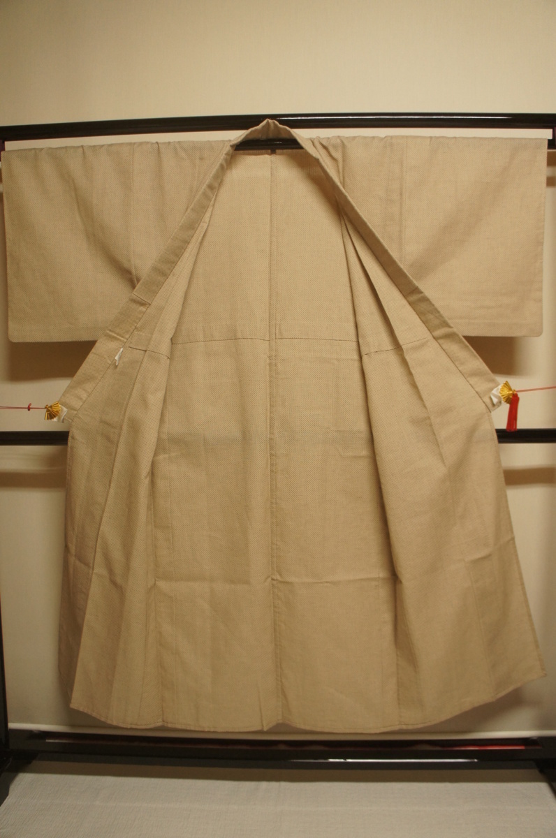  cotton flax soba cut color ground tea color 10 character . men's yukata [M13698]