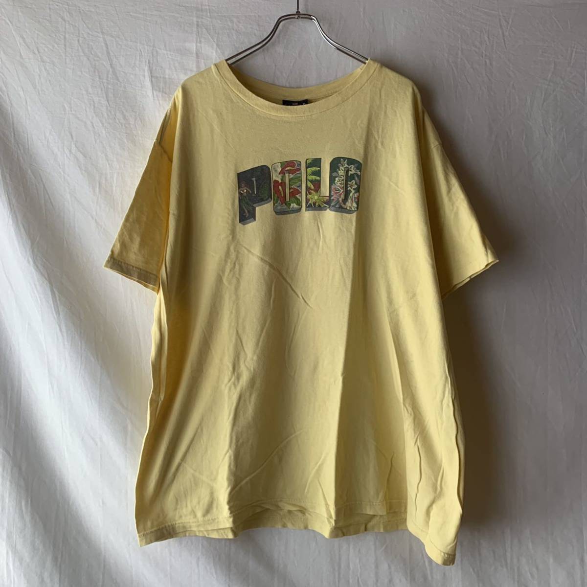 80s 90s USA製 POLO SPORT RALPH LAUREN ラルフローレン ポロスポーツ アメリカ製 ロゴ Tシャツ ヴィンテージ イエロー 黄色 XL ハワイアン