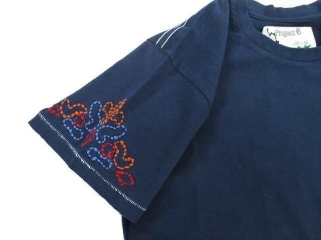 新品★Project e ダメージ加工 袖刺繍Tシャツ Sサイズ★定価7480円 ネイビー 濃紺 プロジェクトイー メンズ_画像6