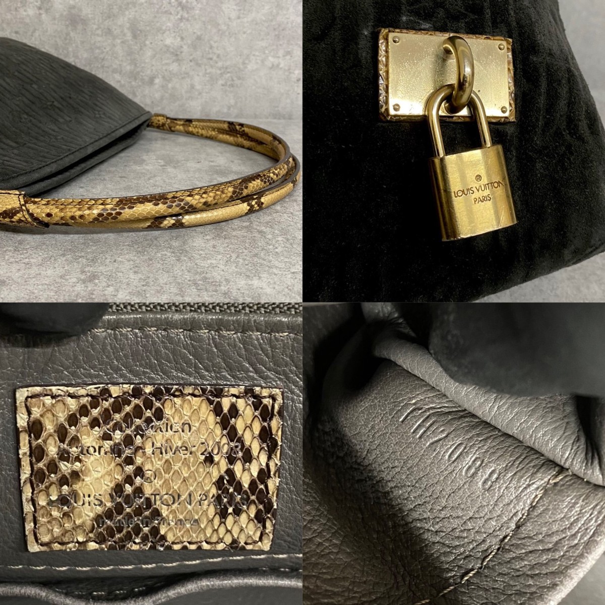 1円 美品 保存袋 鍵付き LOUIS VUITTON ルイヴィトン モノグラム ウィスパーPM スエード パイソン レザー ハンドバッグ トートバッグ 21607_画像2