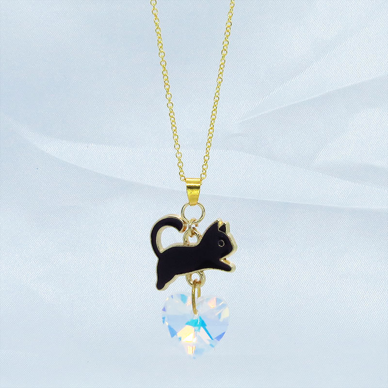  silver 925 black cat motif . Swarovski * crystal. necklace 18K Gold Play tedo