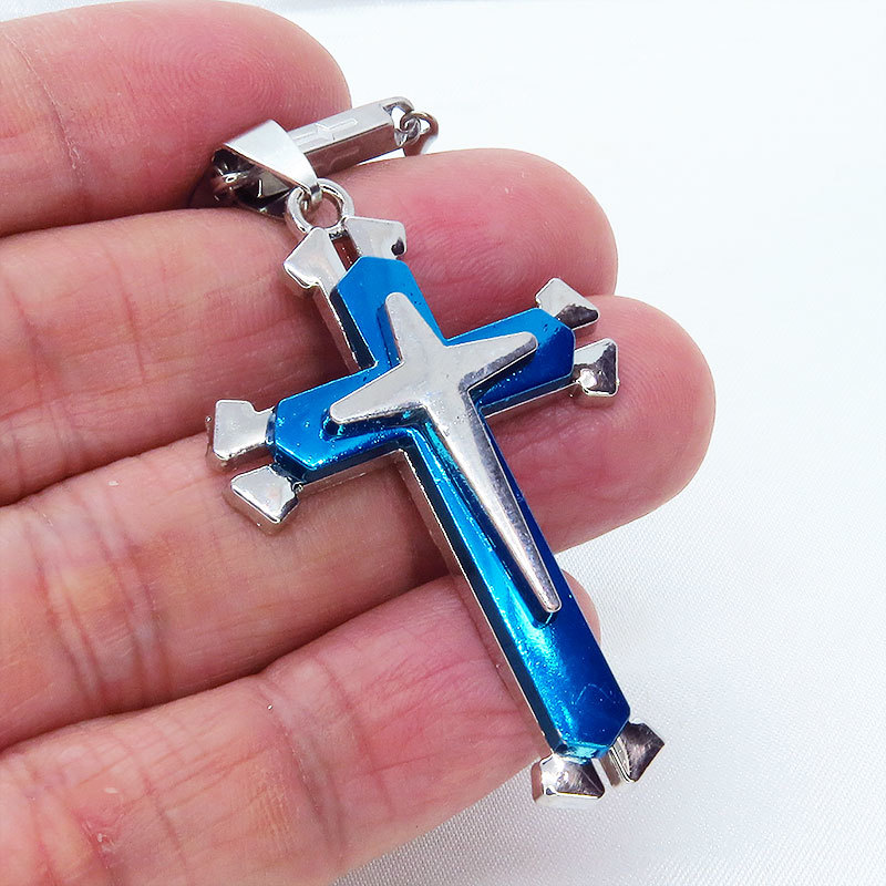 made of stainless steel Rosario necklace Blue Cross 10 character . stainless steel Cross chain design Cross 