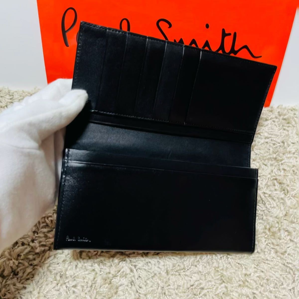 ポールスミス Paul Smith メンズ 長財布 内側 マルチストライプ 黒