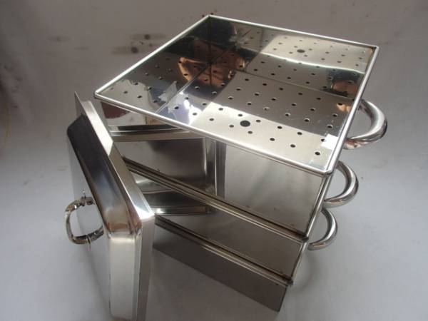  immediately successful bid new goods unused 50cm business use rectangle stainless steel steamer 2 step type (.. part 2 step, aquarium 1 cover 1) set gas portable cooking stove . use possibility made in Japan 