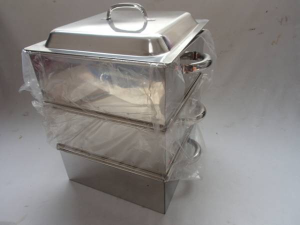  immediately successful bid new goods unused 50cm business use rectangle stainless steel steamer 2 step type (.. part 2 step, aquarium 1 cover 1) set gas portable cooking stove . use possibility made in Japan 