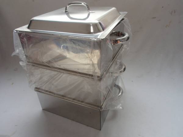  immediately successful bid new goods unused IH correspondence business use rectangle stainless steel steamer 33cm 2 step type (.. part 2 step, aquarium 1 cover 1) set gas portable cooking stove also use possibility made in Japan 