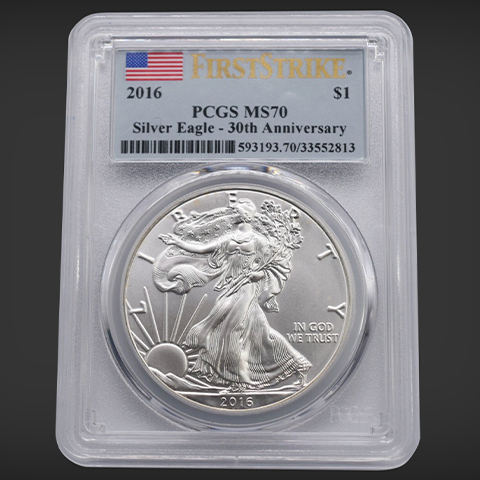 【1円出品☆トーンコインの予兆】2016年 アメリカ 1ドル 銀貨 ミルクスポット コイン PCGS MS70 シルバーイーグル ファーストストライク_画像4