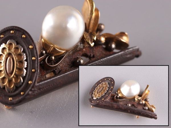 古美術 金工美術 和装小物 日本全国 送料無料 真珠 パール 帯留 細密細工 極上品 売れ筋ランキングも 初だし品 2562